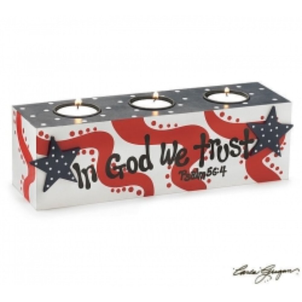 Patriotic Tea Light Candleholder - "In God We Trust"